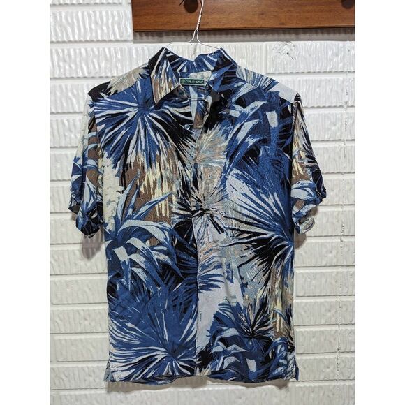 Cubavera Men's Blue Palm Frond Spring Rayon Short Sleeve Button Up Shirt Small - Picture 1 of 4